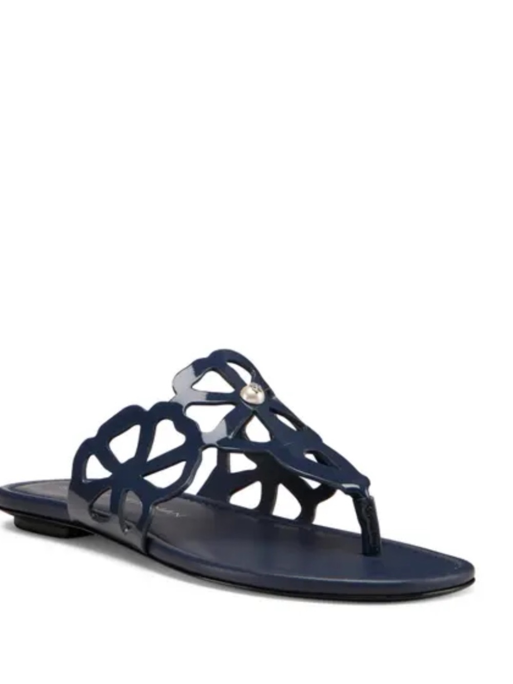 Stuart Weitzman Navy Cutout Floral Thong Sandal